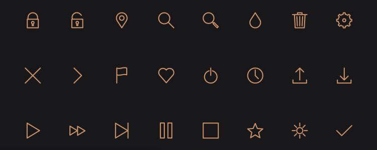 Icon Pack — стилизованный для строки шриф с иконками от Petras Nargela, форрматы psd, AI, svg, WebFont