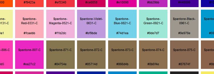 A list of Pantone colors as Sass variables