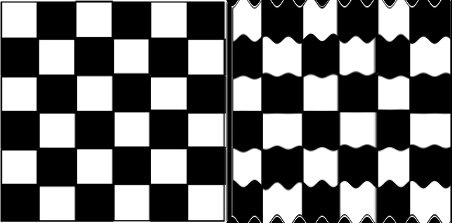 Рисунок 3: Входное и соответствующее выходное изображение, показывающее эффект смешного зеркала на основе функции синуса